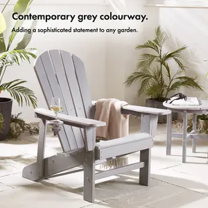 VonHaus Grey Adirondack Chair, Outdoor Fire Pit Chair for Garden, Terrace & Balcony, Waterproof HDPE Slatted Style Garden Chair