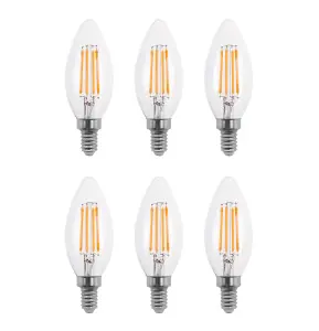 50w Equivalent LED Candle Filament Light Bulb E14 SES 3.5w LED - Warm White - Pack of 6