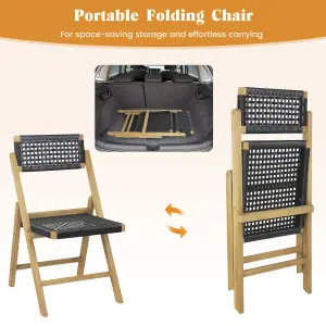 Costway Set of 2 Patio Folding Chairs Portable Garden Dining Chairs w/ Woven Rope Seat