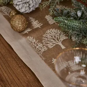 Natural Jute Tree Print Christmas Dining Table Decoration Table Runner Tablecloth