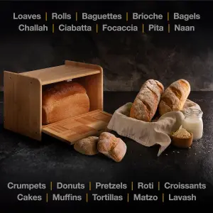 Woodluv Bread Bin Countertop Bread Storage for Kitchen With Drop Down Front Lid, 23 x 38 x 24 cm