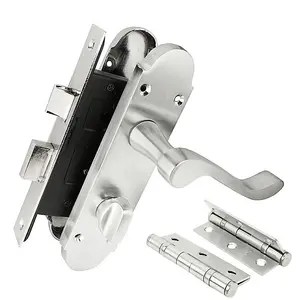 Z77 Scrolled Bathroom Door Handle Set, Silver, 63mm Sashlock, 3" Hinge - Handlestore