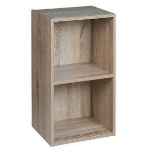 URBNLIVING Height 53.6cm 2 Shelf Wooden Bookcase Shelving Colour Antique Oak Display Storage Shelf Unit Shelves