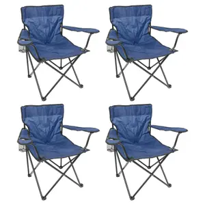 Harbour Housewares Folding Canvas Camping Chairs - Matt Black/Navy - Pack of 4