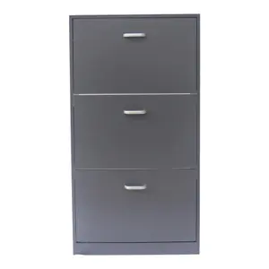 Grey SHOE CABINET 3 DRAWER STORAGE CUPBOARD