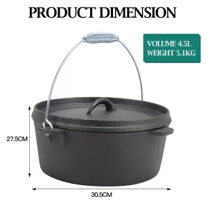 Black Cast Iron Dutch Oven Sauce Pan with Handle for Camping