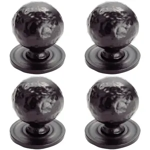 4x Hammered Ball Cupboard Door Knob 33mm Diameter Black Antique Cabinet Handle