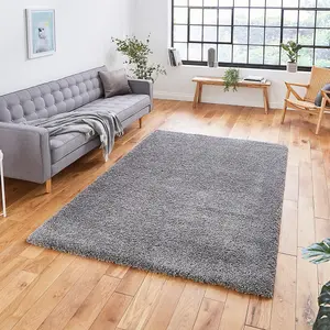 Grey Plain Shaggy Modern Plain Easy to Clean Rug Soft For Dining Room -80cm X 150cm