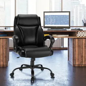 Costway Big & Tall Office Chair Ergonomic Leather Computer Chair w/ Rocking Backrest