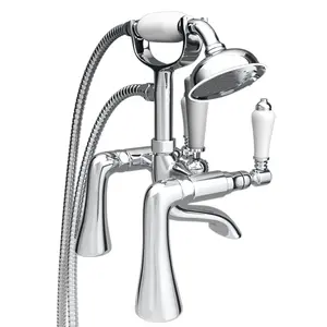 Imperior Traditional Chrome Deck Mounted Bath Shower Mixer Tap With Handheld Kit