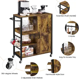 Yaheetech Kitchen Storage Trolley with Open Shelves Rustic Brown