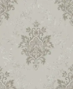 Galerie Serene Collection Metallic Cream Ornamental Damask Wallpaper Roll