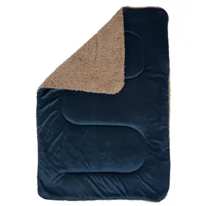 Brentfords Sherpa Pet Animal Blanket Puppy Dog Cat Kitten Kennel Mat Warm Throw - Navy Blue