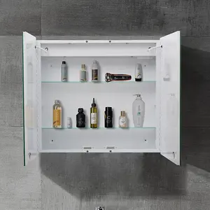 White Sensor Wall Bathroom Mirror Cabinet LED Lighting with Shaver Socket and Bluetooth Speaker 650 x 600 mm