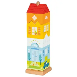 Childrens Wooden Stacking Tower Town House Kids Colourful Wood Toy Playset