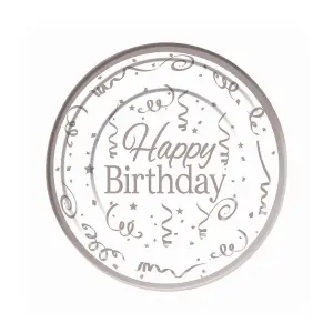 Bristol Novelty Plastic Happy Birthday Disposable Plates (Pack of 10) White/Silver (26cm)