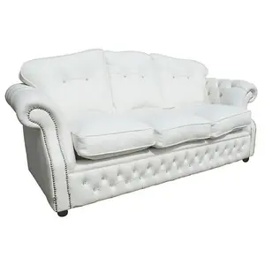 Chesterfield 3 Seater Crystal White Leather Sofa Settee Bespoke In Era Style