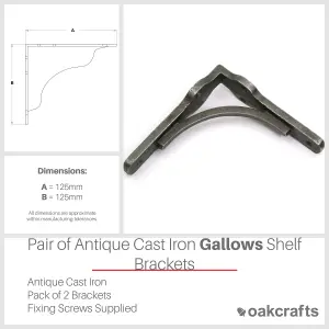 Oakcrafts - Pair of Antique Cast Iron Gallows Shelf Brackets - 125mm x 125mm)