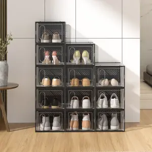 12 PCS Transparent Plastic Stackable Shoe Storage Box with Magnetic Door Container for Sneakers,Trainers,Hallway,Women,Men