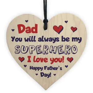 Red Ocean Fathers Day Gifts Wood Heart Superhero Sign Dad Gifts From Daughter Son Keepsake