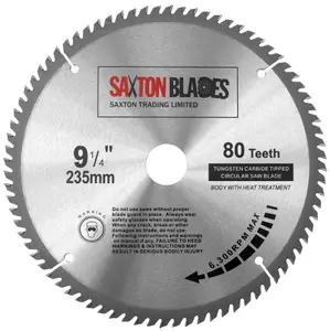 Saxton TCT23580T TCT Circular Saw Blade 235mm x 80T x 30mm Bore + 16, 20 and 25mm Reduction Rings