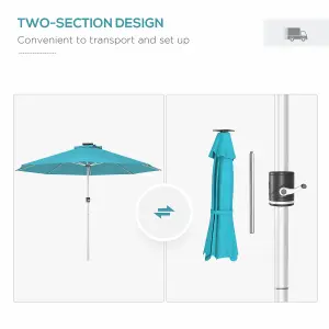 Outsunny Solar Patio Garden Parasol with Lights for Outdoor, Blue