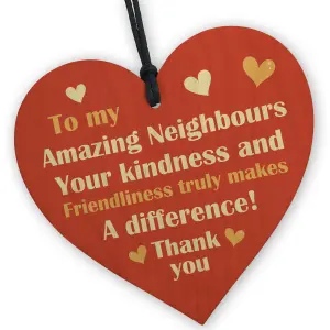 Red Ocean Amazing Neighbours - Wooden Hanging Heart Gift For Neighbour - Best Neighbour Gift For Christmas