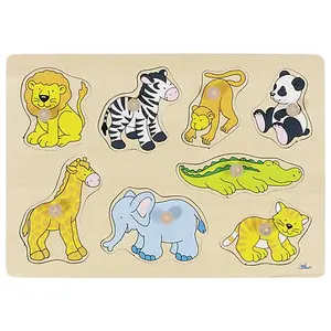 Goki Lift-Out Wooden Animals Puzzle - Zoo Lion Elephant Crocodile