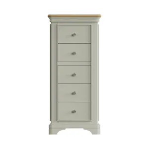 Large 5 Drawer Chest Of Drawers Solid Oak Sage Green Painted Finish Ready Assembled