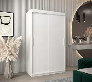 Tokyo Contemporary 2 Sliding Door Wardrobe 5 Shelves 2 Rails White Matt (H)2000mm (W)1200mm (D)620mm