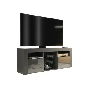 TV Unit 145cm Modern Dark Grey with High Gloss Doors - Creative Furniture