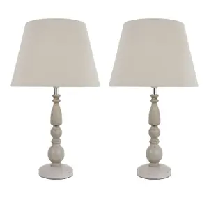 First Choice Lighting Set of 2 Grey Wash Wood Effect 59cm Table Lamps with And Grey Cotton Shade