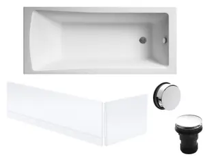 Square Single Ended Bath, Front and End Panels and Chrome Waste - 1700 x 700mm