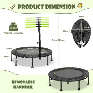 Costway 115CM Folding Trampoline Adults Kids Exercise Trampoline W/ Adjustable Handrail