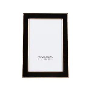 Modern Designer Shiny Gold Metal and Black 4x6 Picture Frame for Wall or Table