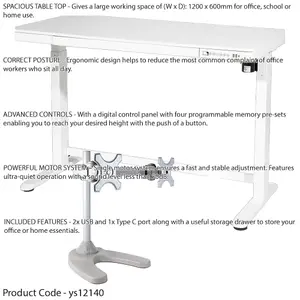 Ergonomic Electric Sit & Stand Desk with USB Ports and Twin Monitor Bracket - 1200 x 600mm