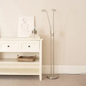 ValueLights Beata Brushed Chrome Integrated LED 2 Way Floor Lamp