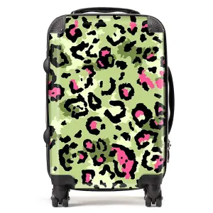 Green And Pink Leopard Print Suitcase - Cabin