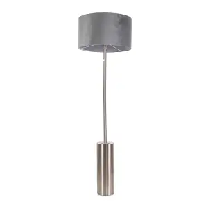 ValueLights Lexy Brushed Chrome Rotary Dimmer Switch Floor Lamp with Grey Velvet Shade