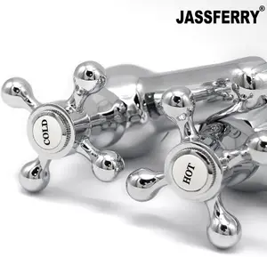 JASSFERRY Victorian Pair of Bathroom Basin Pillar Taps 1/4 Turn Crosshead Polished Chrome 1/2"