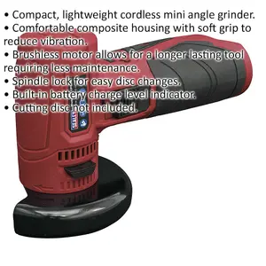 12V Cordless Angle Grinder - 75mm Disc - BODY ONLY - Compact & Lightweight