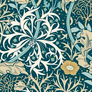 Hoopla Walls Seaweed Garden Petrol Blue Smooth Matt Wallpaper