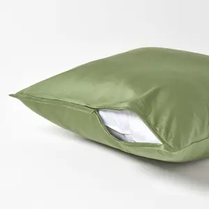 Homescapes Moss Green Continental Pillowcase Organic Cotton 400 TC, 40 x 40cm