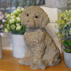 Cockapoo Puppy Dog in Natural Brown Finish Indoor Resin Garden Decoration Ornament Statue Sculpture