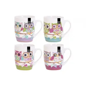 4 Cute Owl Mugs 13oz Bone China Coffee Tea Drinking Mugs Cup Set