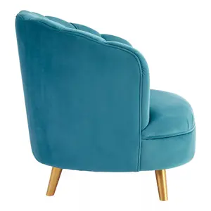 Interiors by Premier Blue Velvet Scalloped Armchair, Supportive Armrest Lounge Chair, Easy to Clean Velvet Accent Chair