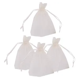 Neel Blue Pack of 100 Organza Bags, 7cm x 9cm Gift Bags Sheer Drawstring Pouches, Ivory