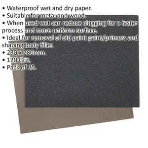 25 PACK Wet & Dry Abrasive Sand Paper - 230 x 280mm - 120 Grit - Waterproof