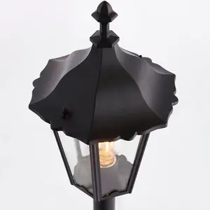 2 PACK Outdoor Lamp Post Lantern Bollard Light Matt Black & Glass 1m Tall LED