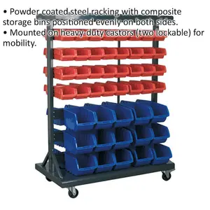 Mobile Parts Storage Rack with 94 Bins for Garage and Warehouse Organization